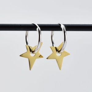 Stainless Steel Gold Star Hoop Earrings for Men Women,Punk Hip Hop Earrings